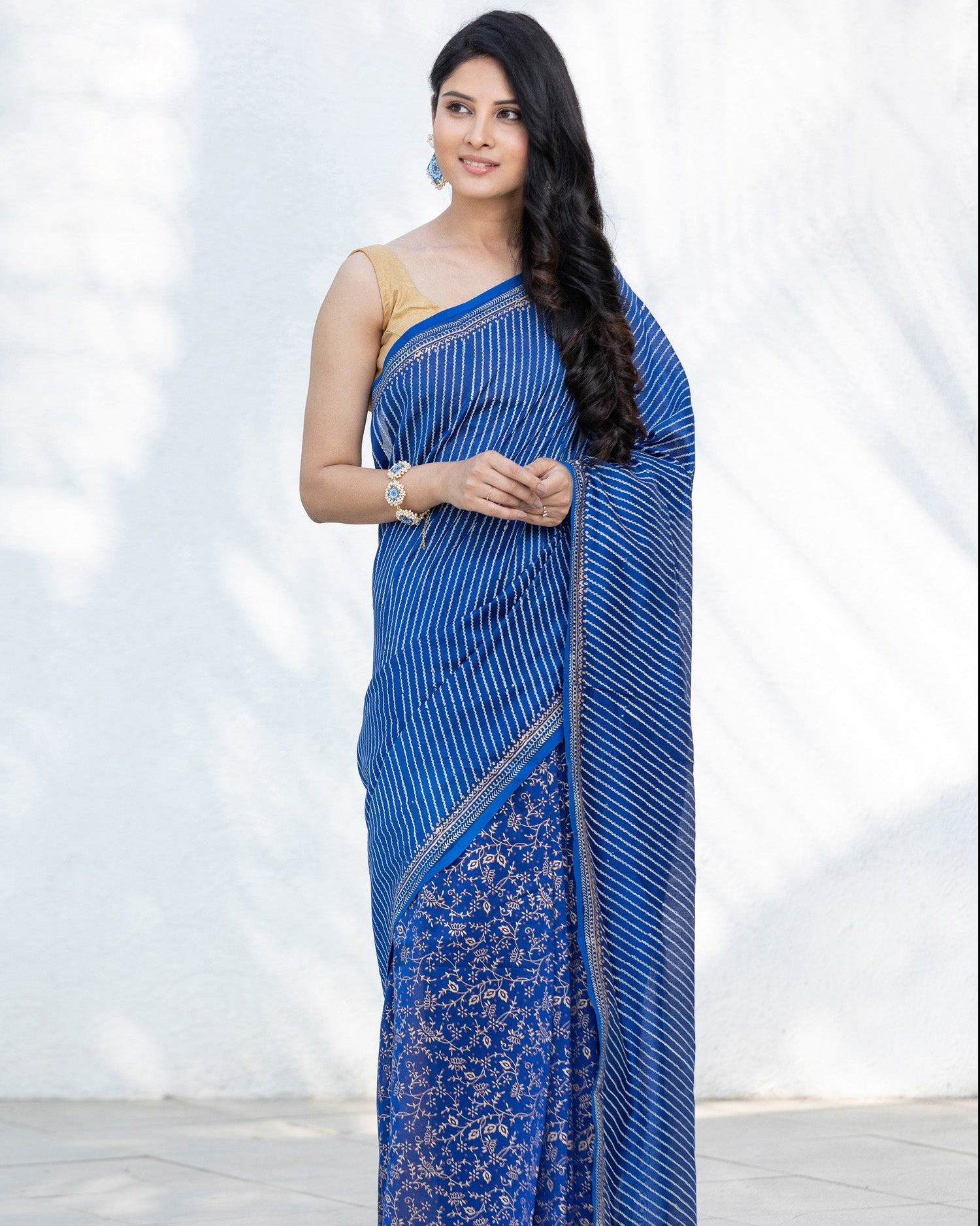 Ethnic Navy Chant - Chanderi Block Print Saree Prasam Crafts