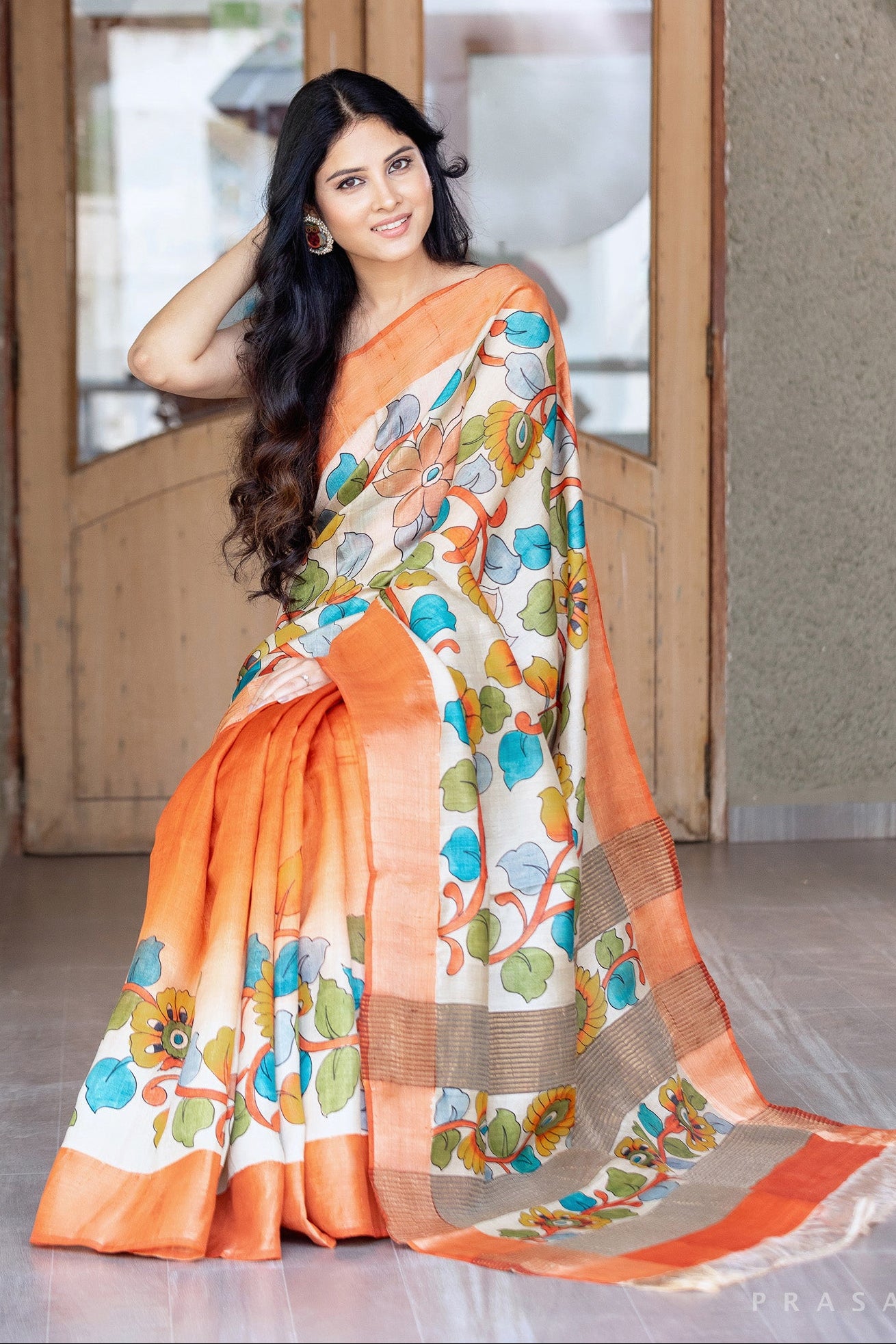 Sunlit Luxe Kalamkari Pure Tassar Silk Saree