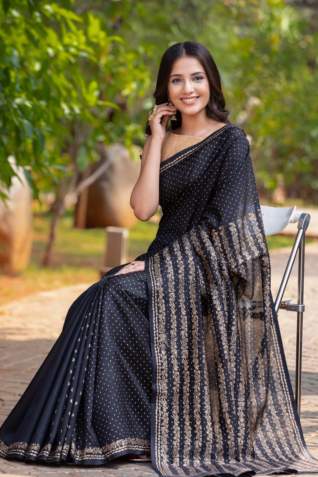 Sparkle twinkle-Chanderi Block Print Saree Prasam Crafts
