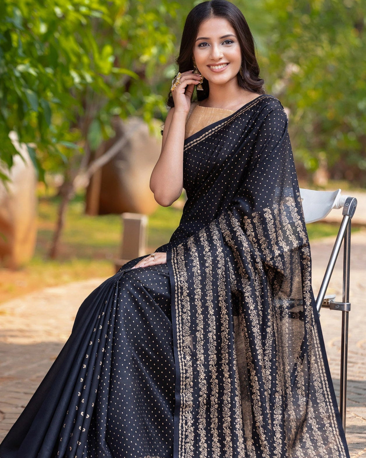 Sparkle twinkle-Chanderi Block Print Saree Prasam Crafts