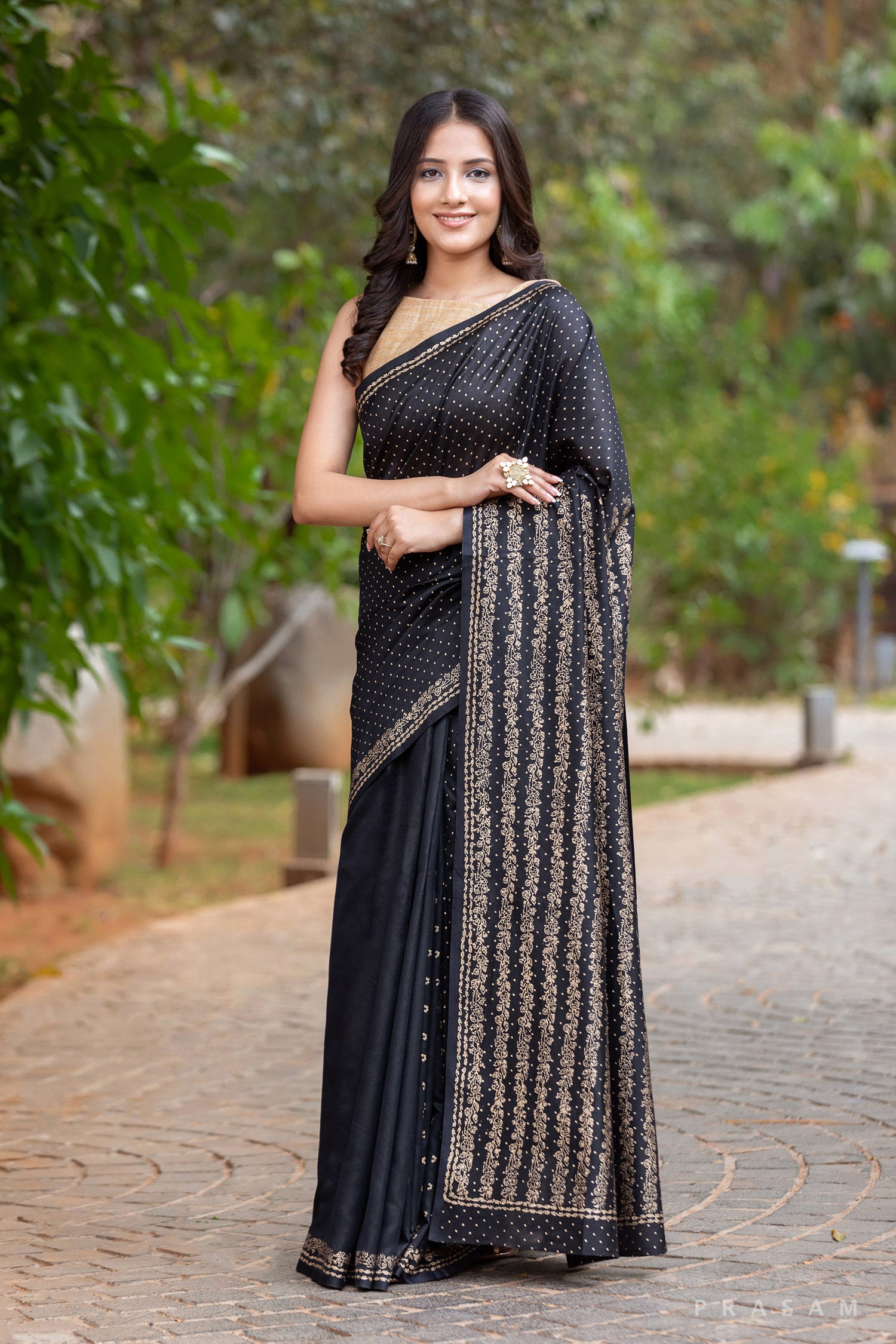 Sparkle twinkle-Chanderi Block Print Saree Prasam Crafts
