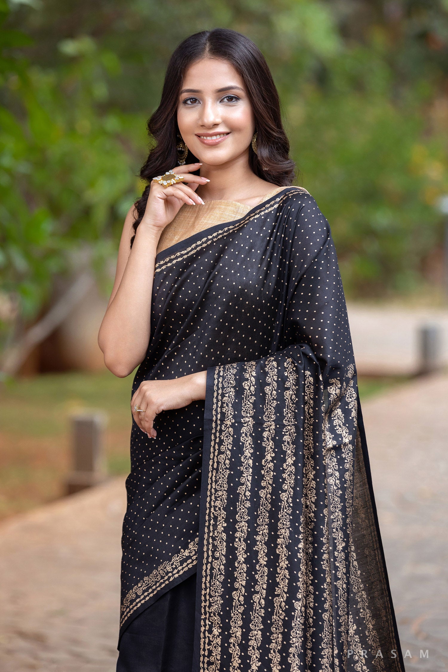 Sparkle twinkle-Chanderi Block Print Saree Prasam Crafts