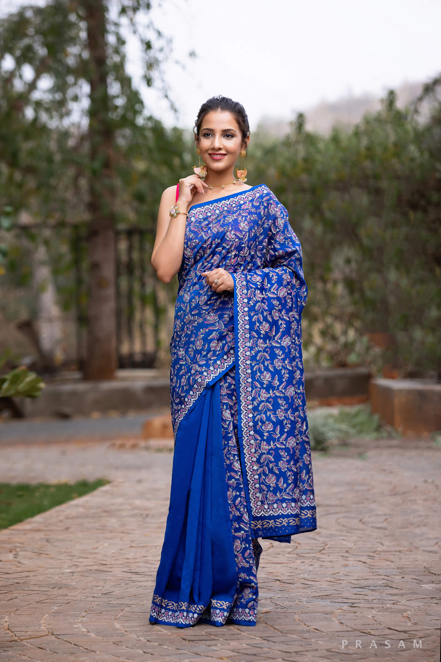 Fill in florals-Chanderi Block Print Saree Prasam Crafts