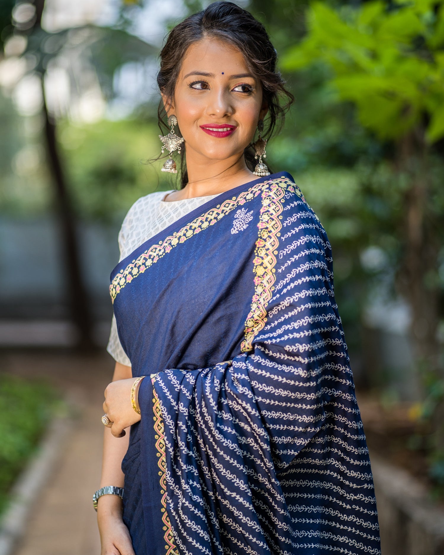 Nautical Tides Silk Modal handblock print Saree Prasamcrafts Handcrafted Festivewear