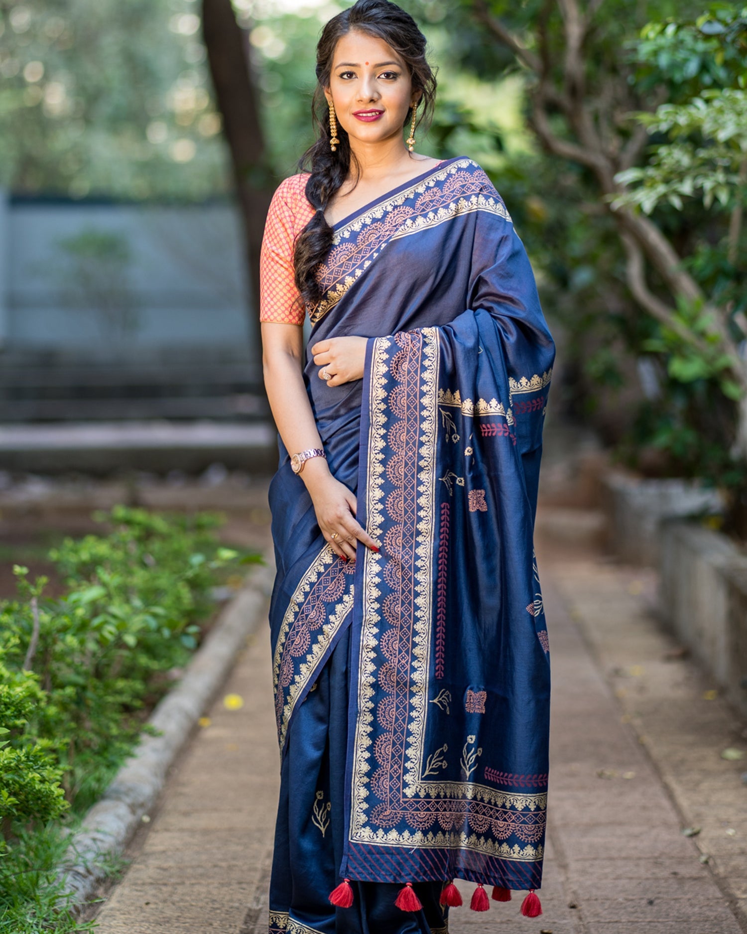 Couture Blues Chanderi Handblock Print Saree Prasamcrafts Handcrafted Festive Workwear Dailywear