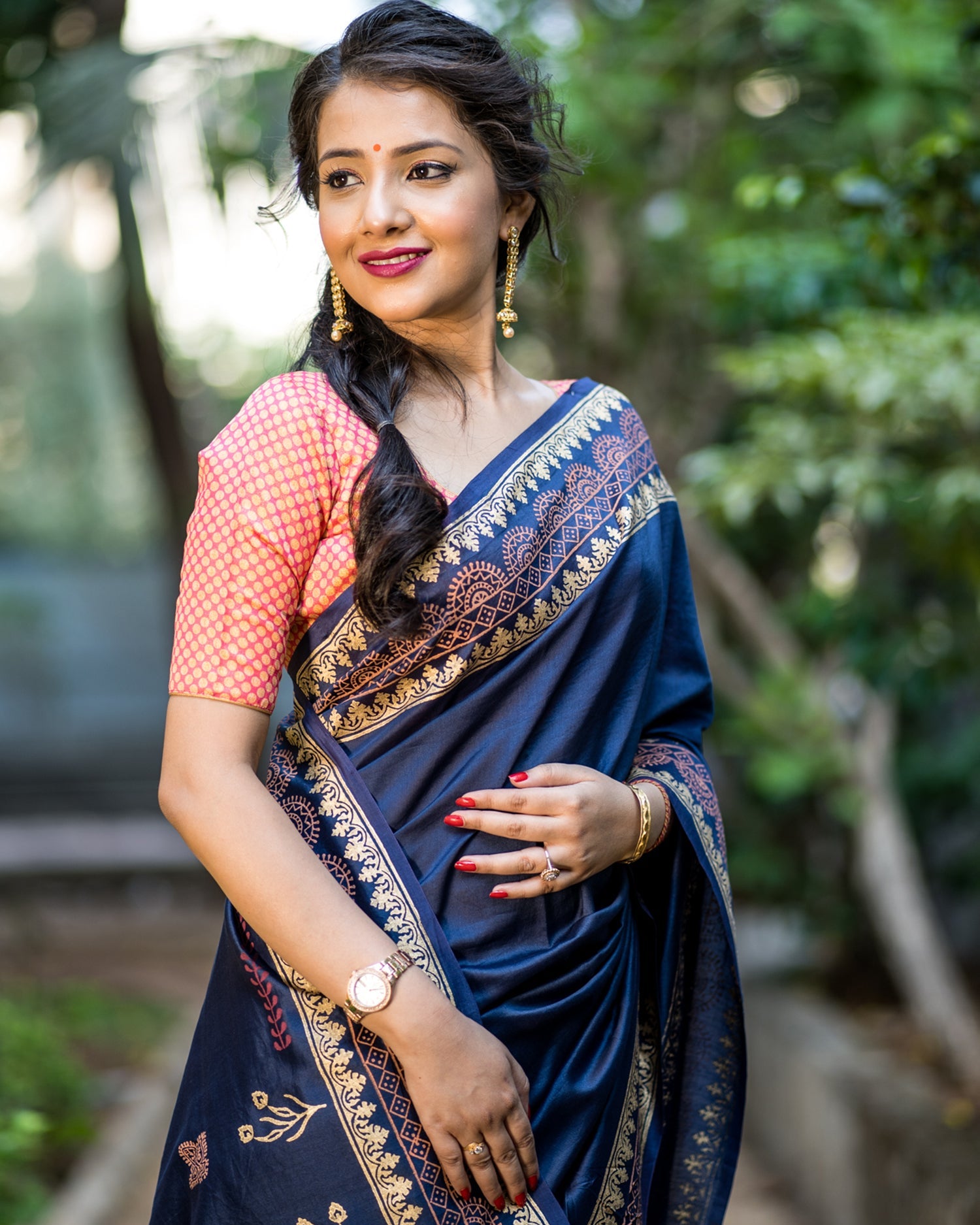 Couture Blues Chanderi Handblock Print Saree Prasamcrafts Handcrafted Festive Workwear Dailywear