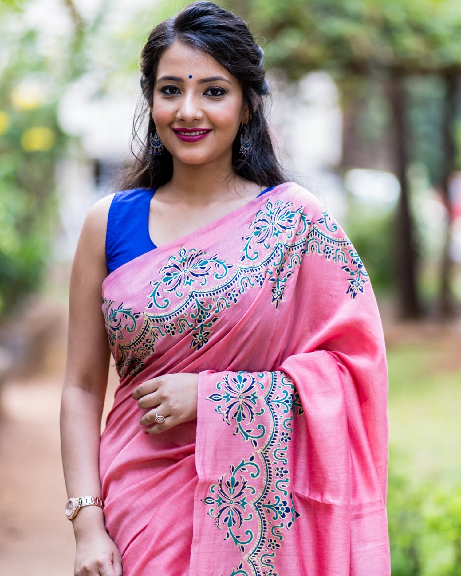 Pastel Decor Chanderi Handblock Print Saree Prasamcrafts Handcrafted Festive Workwear Dailywear