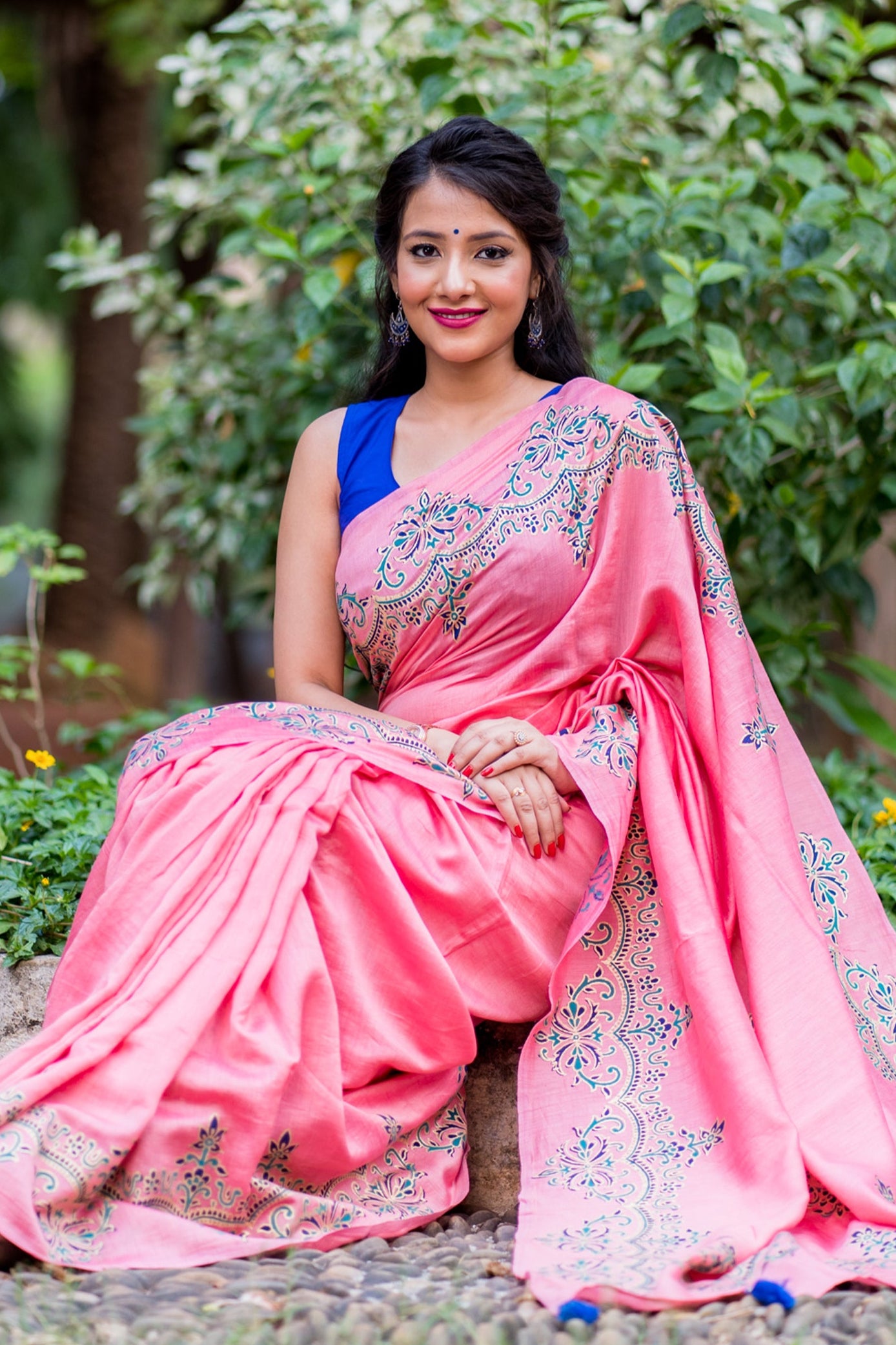 Pastel Decor Chanderi Handblock Print Saree Prasamcrafts Handcrafted Festive Workwear Dailywear