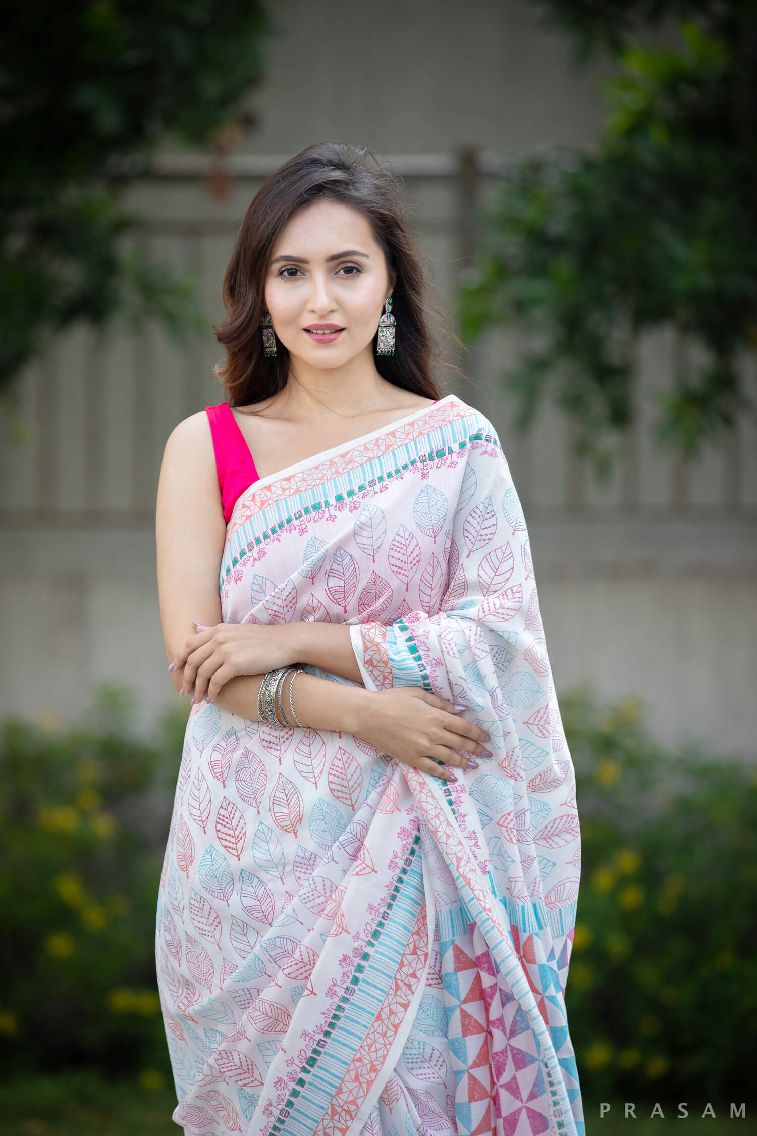 Artist'sMuse handblock print Saree Prasamcrafts Floral Print Handcrafted festivewear