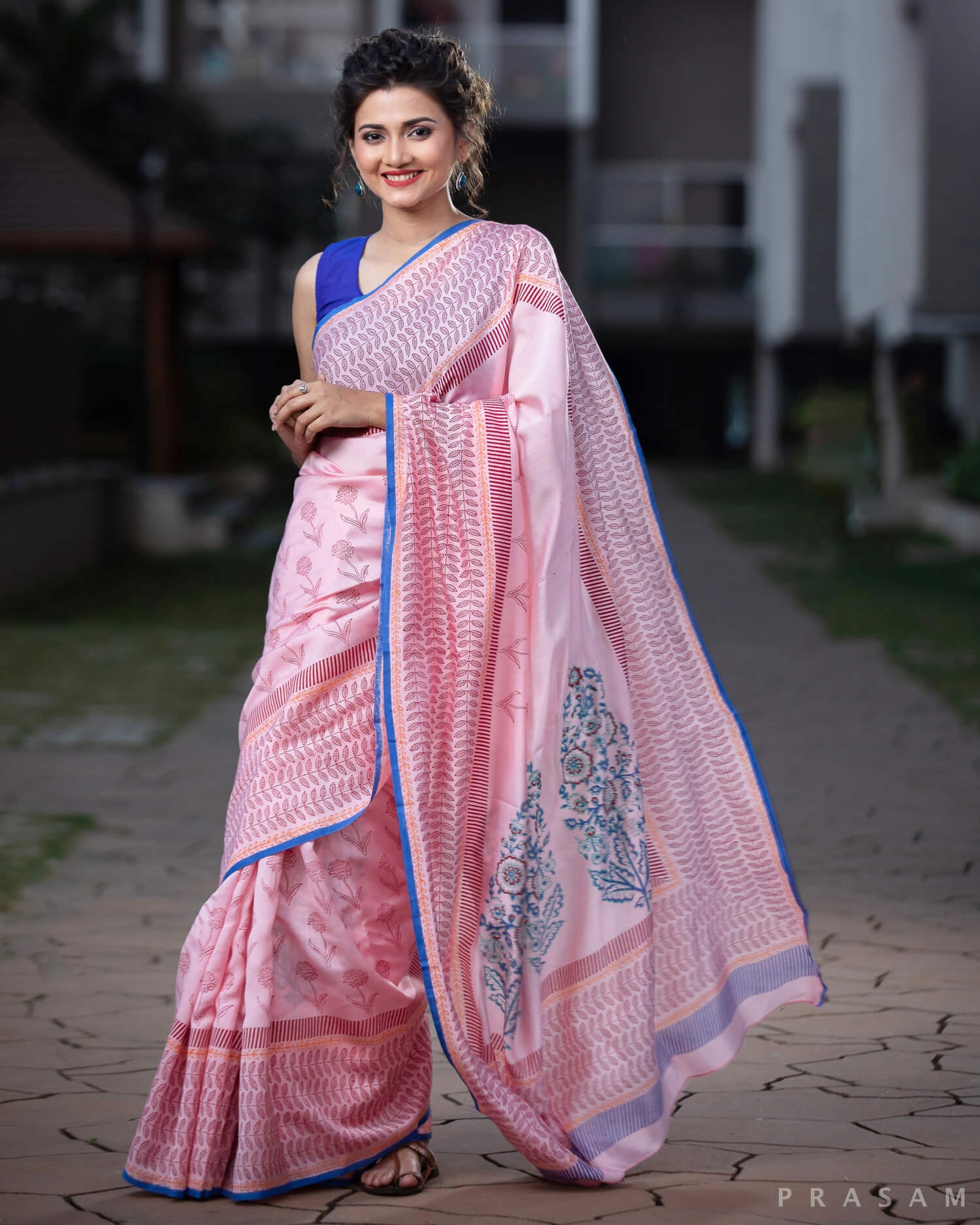 Beloved Scents Silk Modal handblock print Saree Prasamcrafts Handcrafted Festivewear