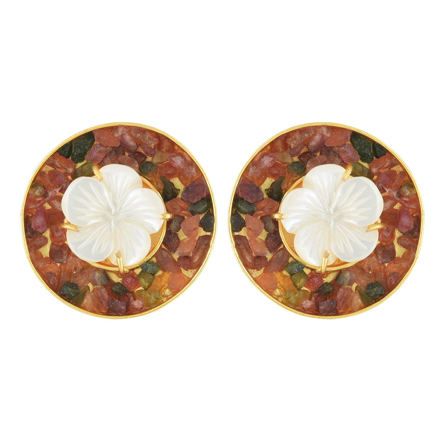 White & Brown artisanal stud Earrings