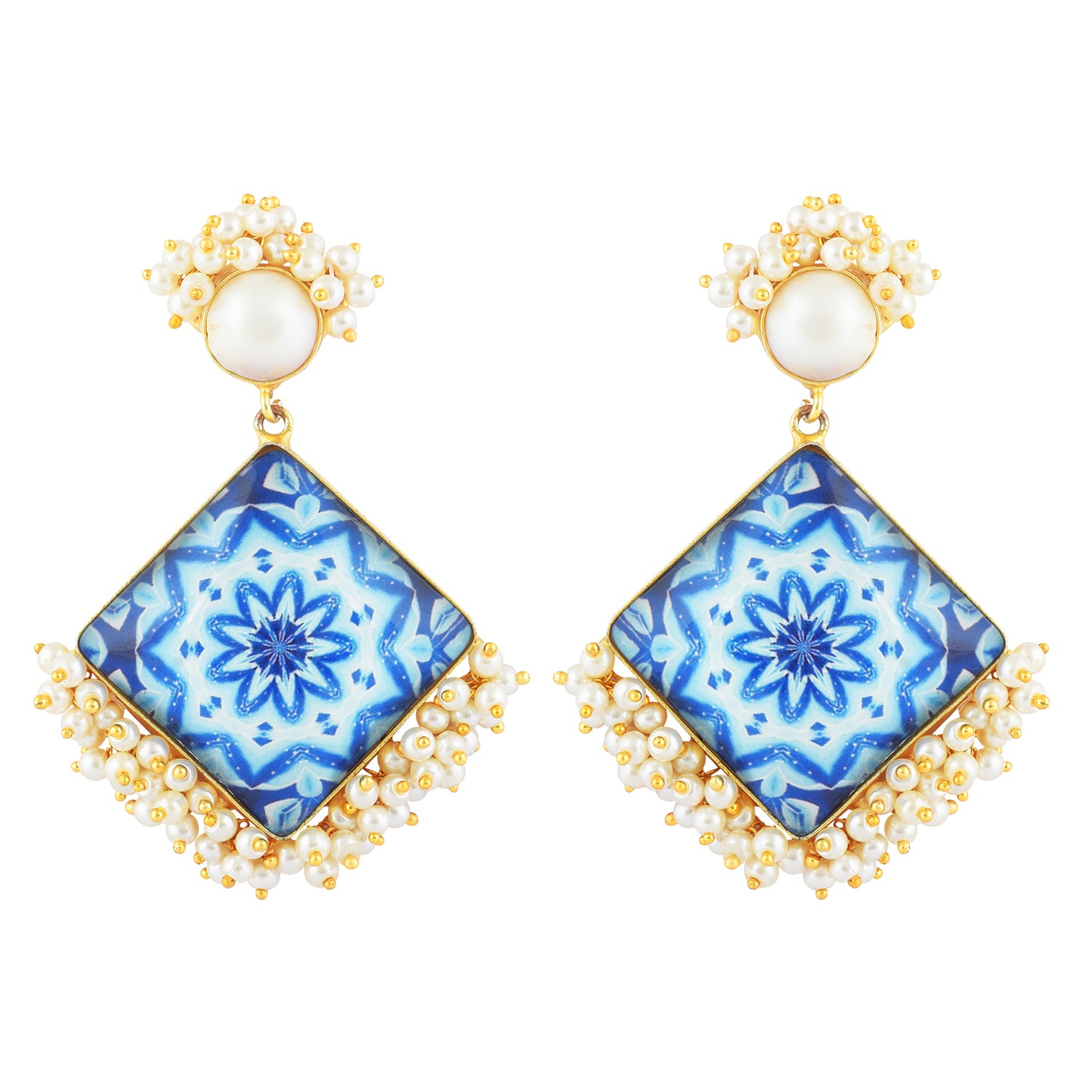 Pearl Blue Tile Artisanal Drop Earring