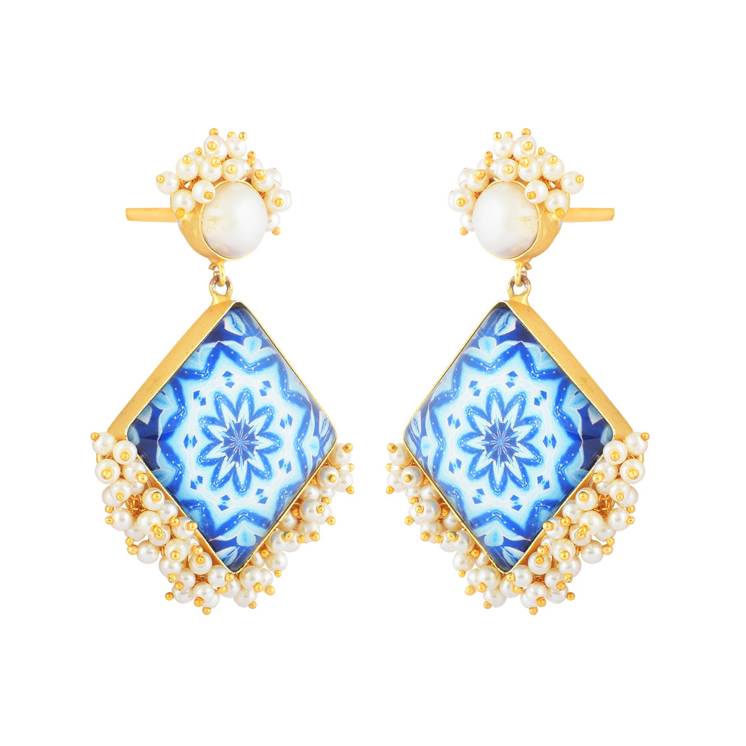 Pearl Blue Tile Artisanal Drop Earring