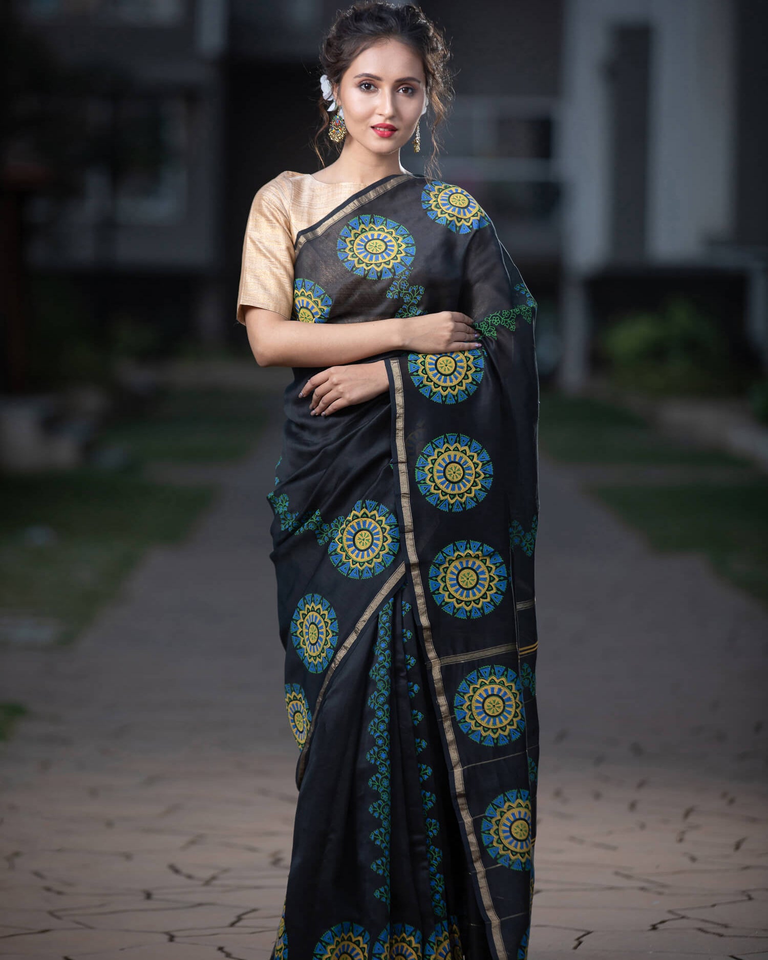 Exquisite Ebony Chanderi Handblock Print Saree Prasamcrafts Handcrafted Festive Workwear Dailywear