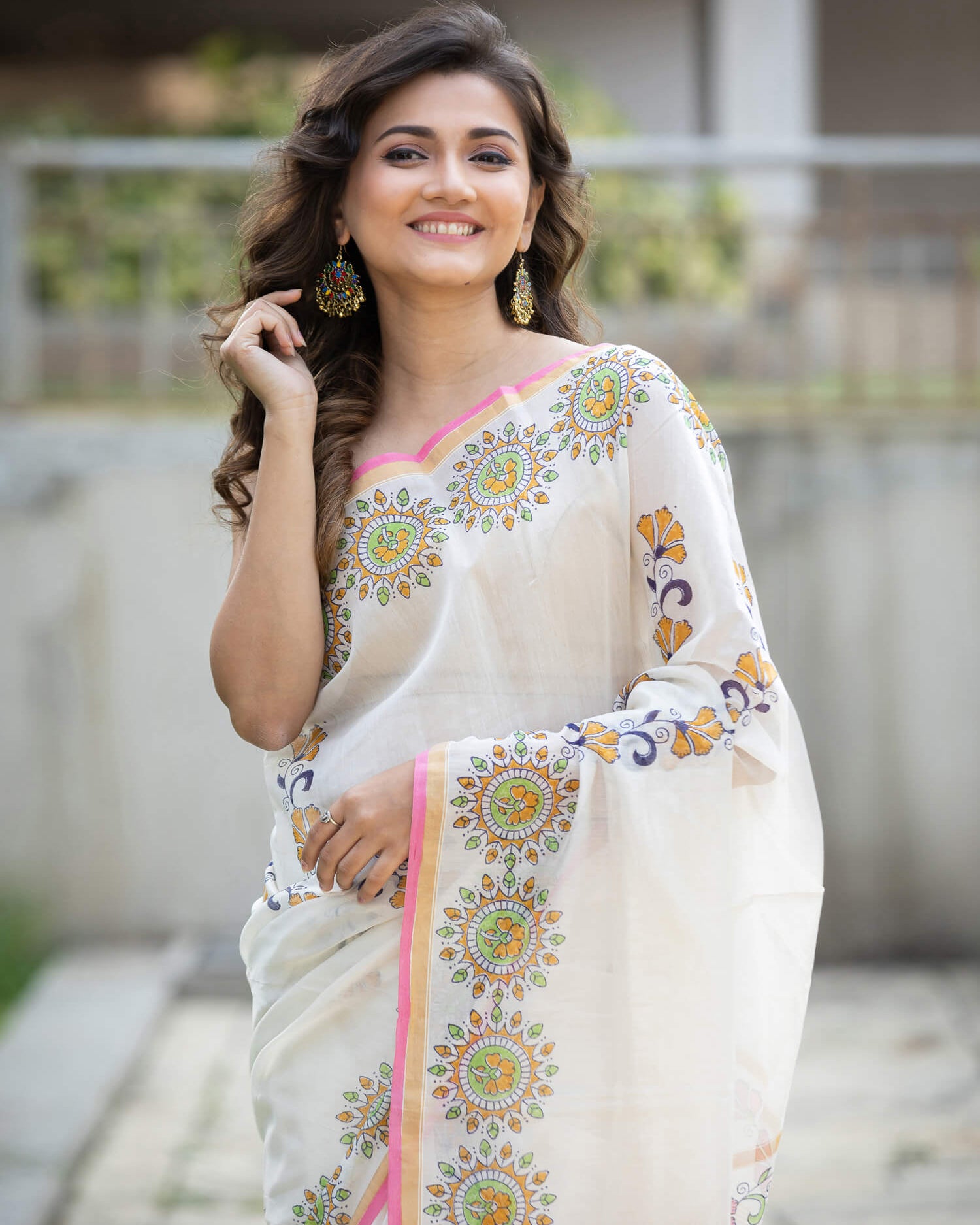 Flamboyant Vines Chanderi Handblock Print Saree Prasamcrafts Handcrafted Festive Workwear Dailywear