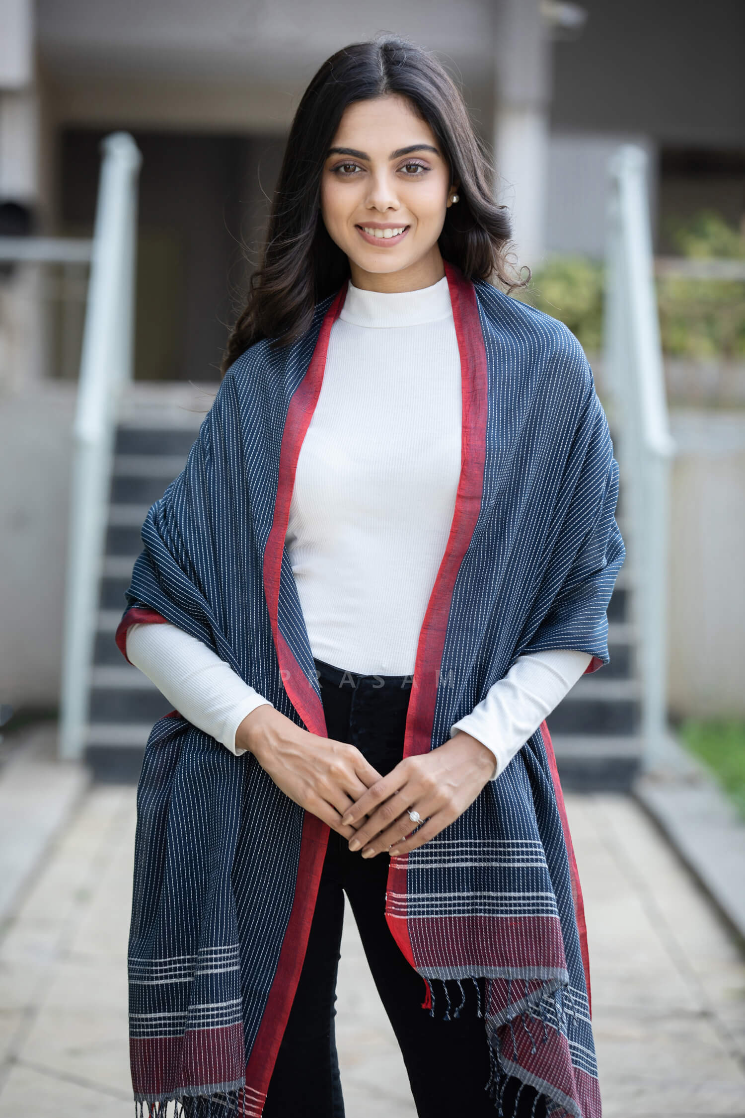 Indigo Weaves Cotton Stole Prasamcrafts Handwoven Handcrafted Workwear Dailywear