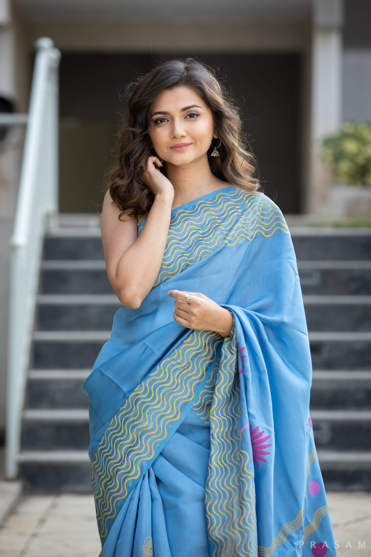 Lotus Pond Silk Modal handblock print Saree Prasamcrafts Handcrafted Festivewear