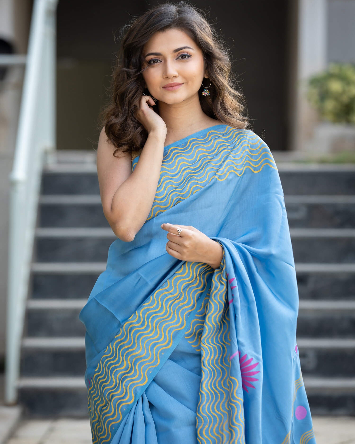 Lotus Pond Silk Modal handblock print Saree Prasamcrafts Handcrafted Festivewear