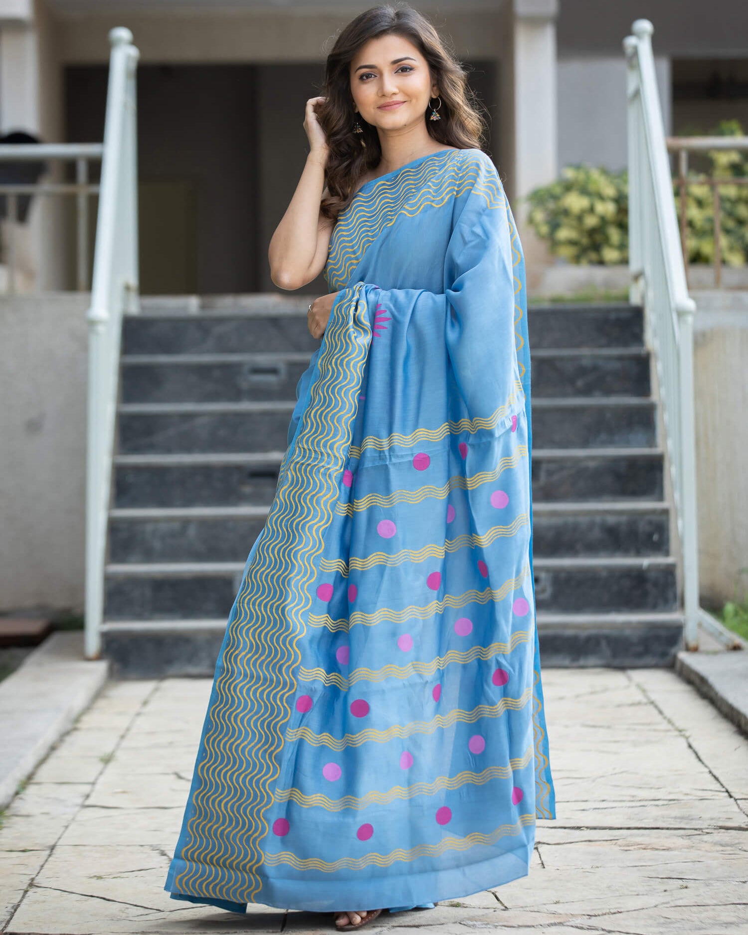 Lotus Pond Silk Modal handblock print Saree Prasamcrafts Handcrafted Festivewear