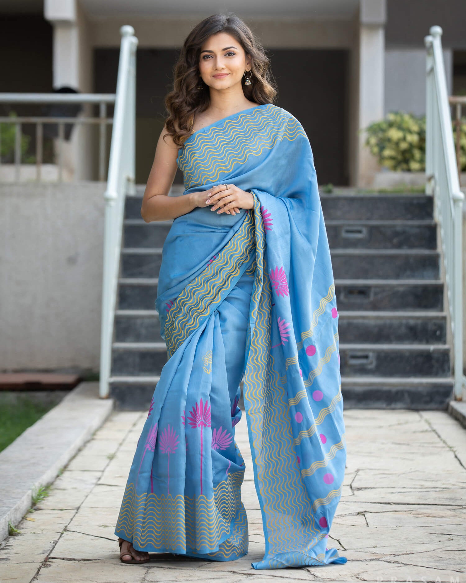 Lotus Pond Silk Modal handblock print Saree Prasamcrafts Handcrafted Festivewear