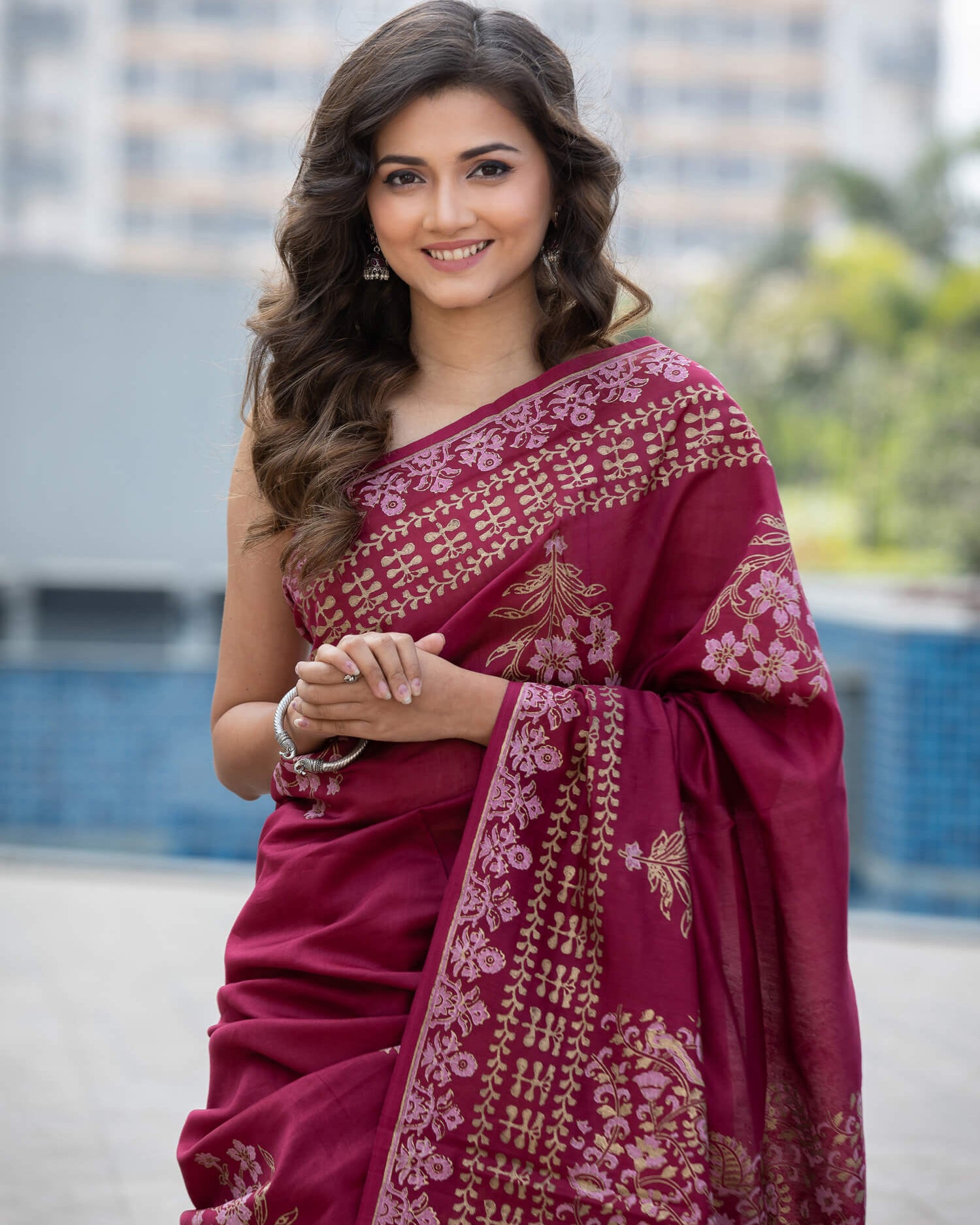Maroon Gaze Chanderi Handblock Print Saree Prasamcrafts Handcrafted Festive Workwear Dailywear