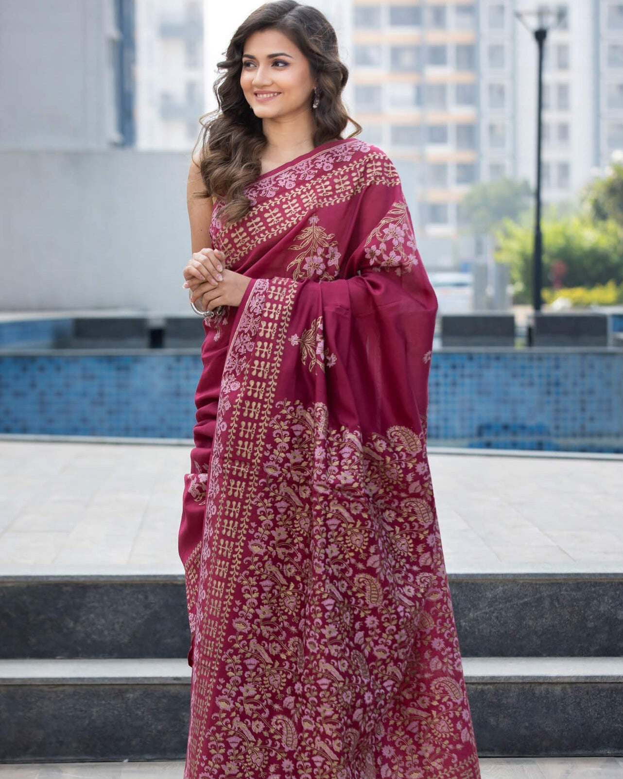 Maroon Gaze Chanderi Handblock Print Saree Prasamcrafts Handcrafted Festive Workwear Dailywear