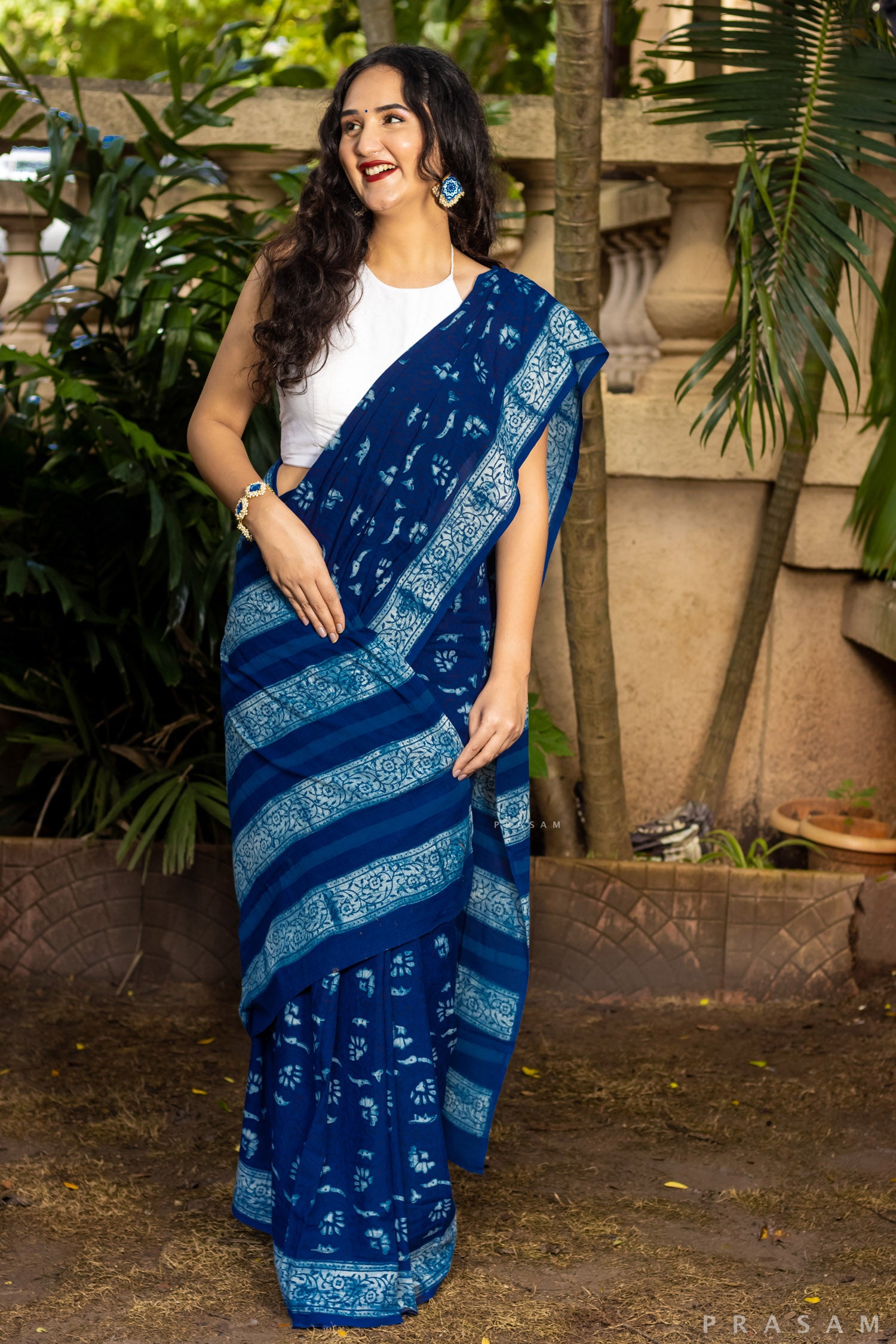 Blue Mermaid-Cotton Block Print-saree Prasam Crafts
