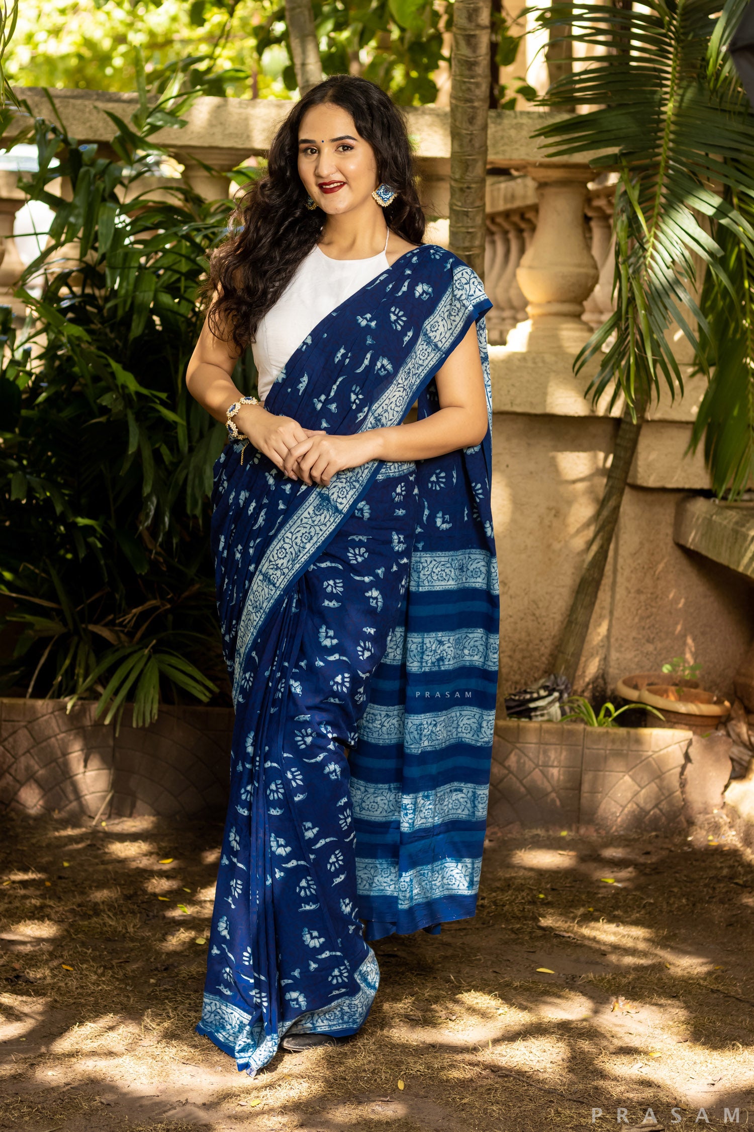 Blue Mermaid-Cotton Block Print-saree Prasam Crafts