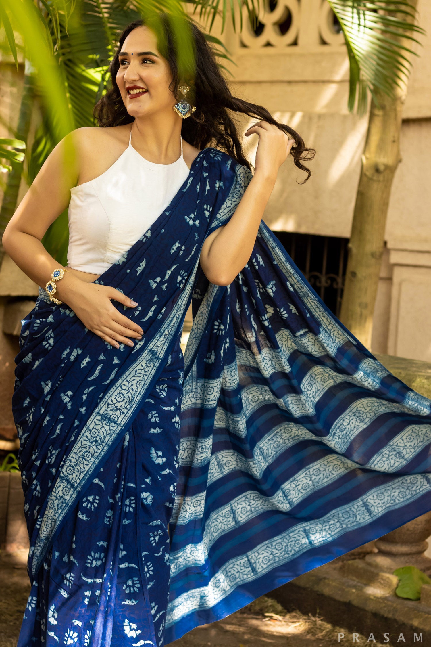 Blue Mermaid-Cotton Block Print-saree Prasam  Crafts