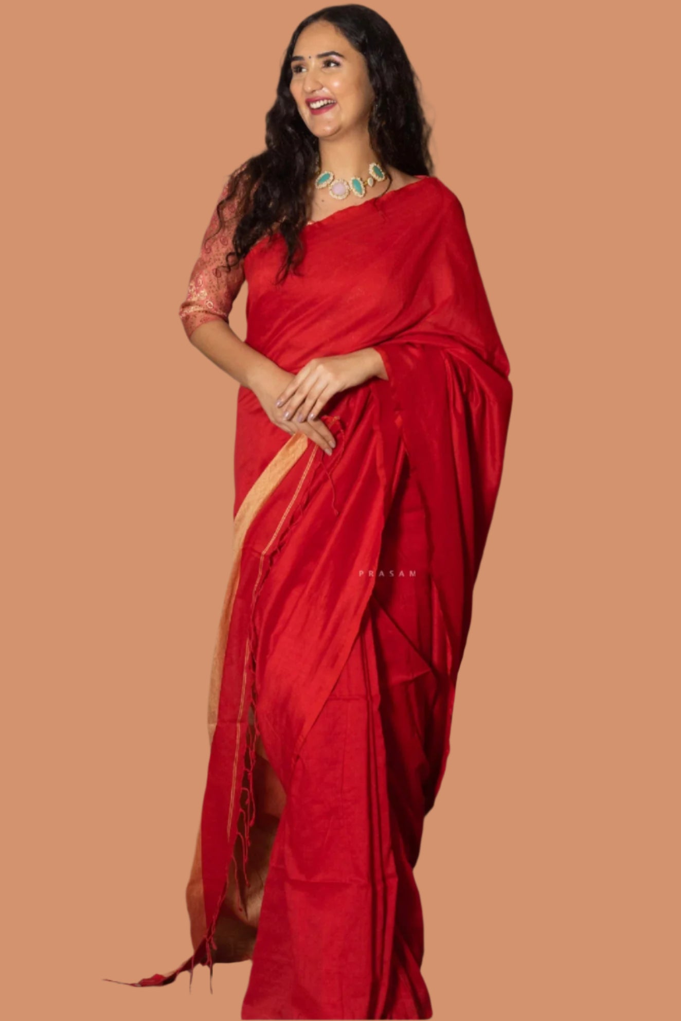 Kumkum Cotton Blend Saree Prasam Crafts