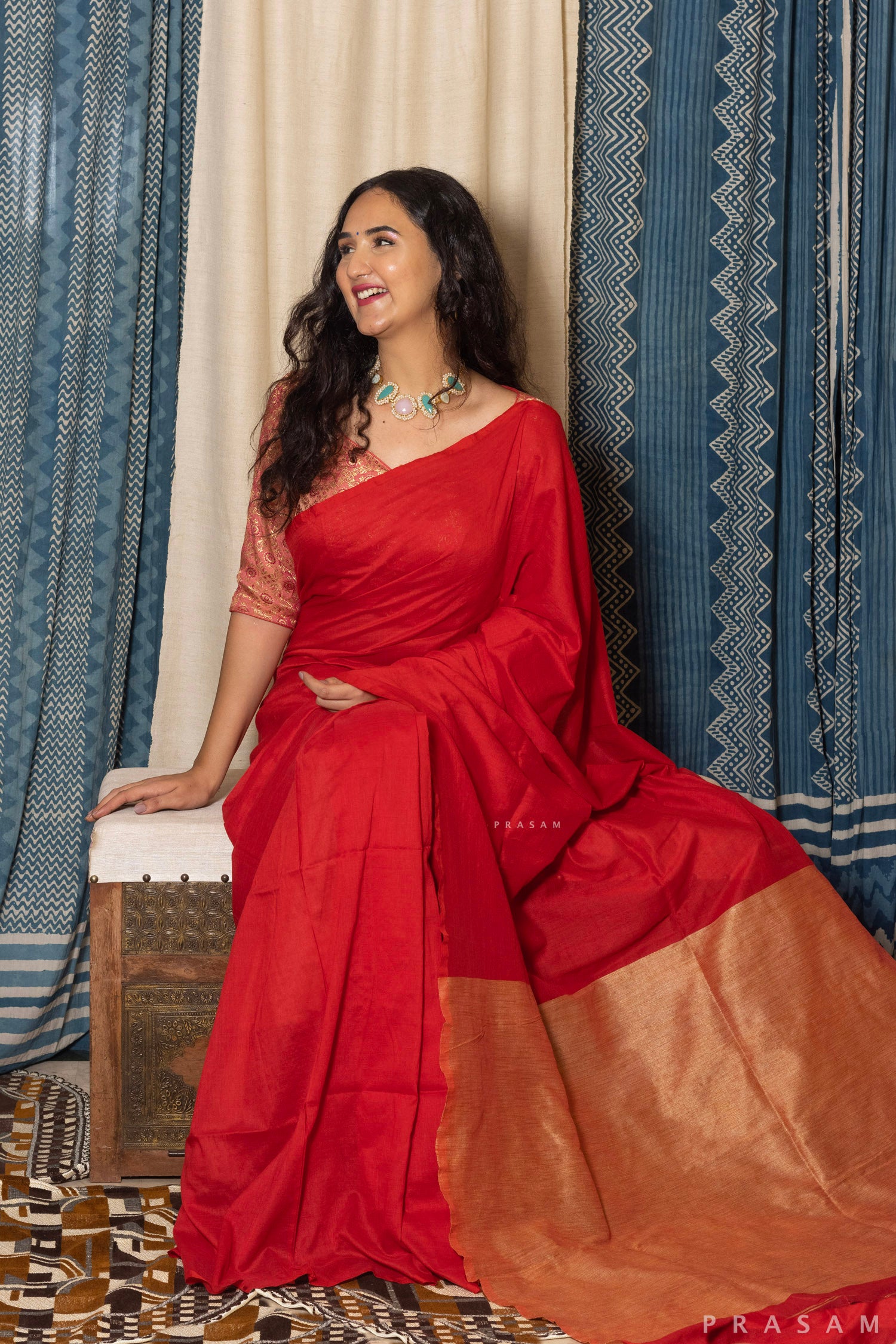 Kumkum Cotton Blend Saree Prasam Crafts