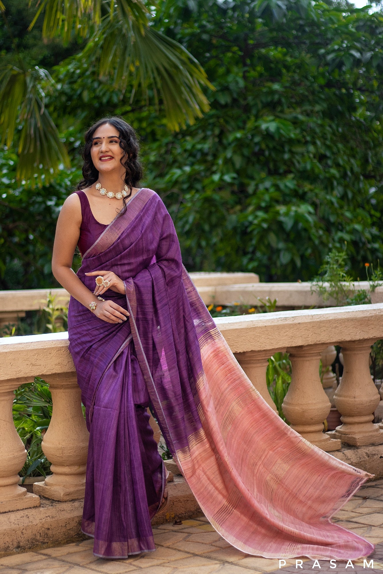 Purple Iris Handwoven Pure Tassar Gichha Silk Saree Prasam Crafts