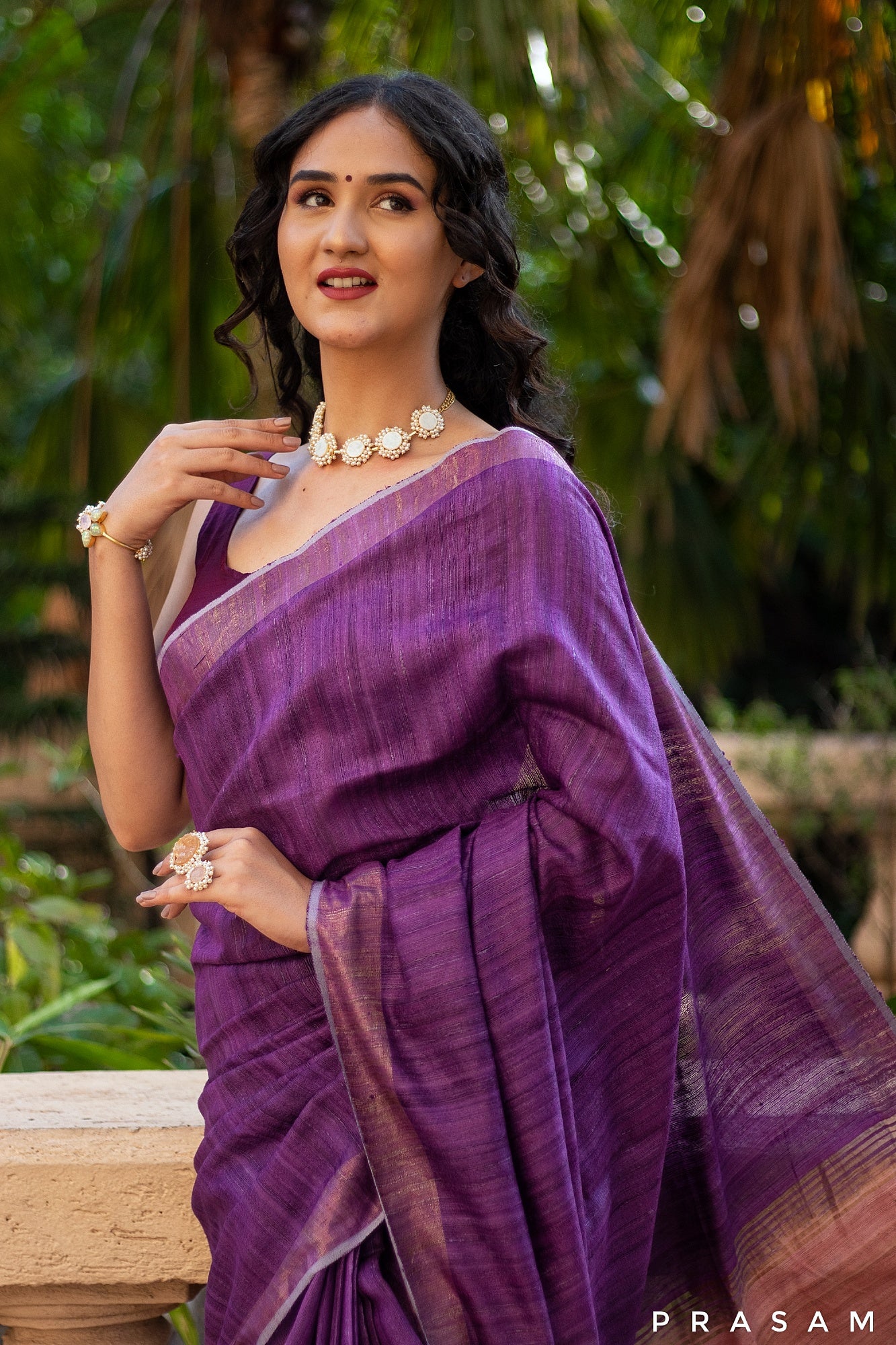 Purple Iris Handwoven Pure Tassar Gichha Silk Saree Prasam Crafts
