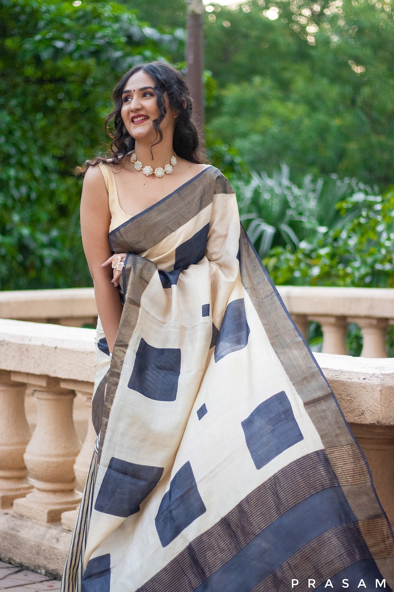 Blocks Spaces Hand Batik Pure Tassar Silk Saree Prasam Crafts