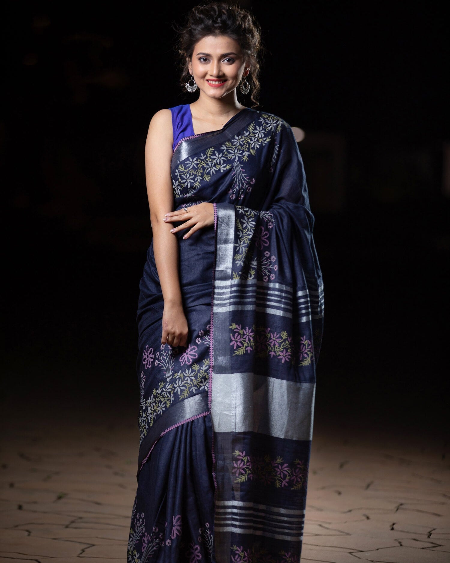 Midnight Memoir Cotton handblock print Saree Prasamcrafts Handcrafted Festive Workwear Dailywear