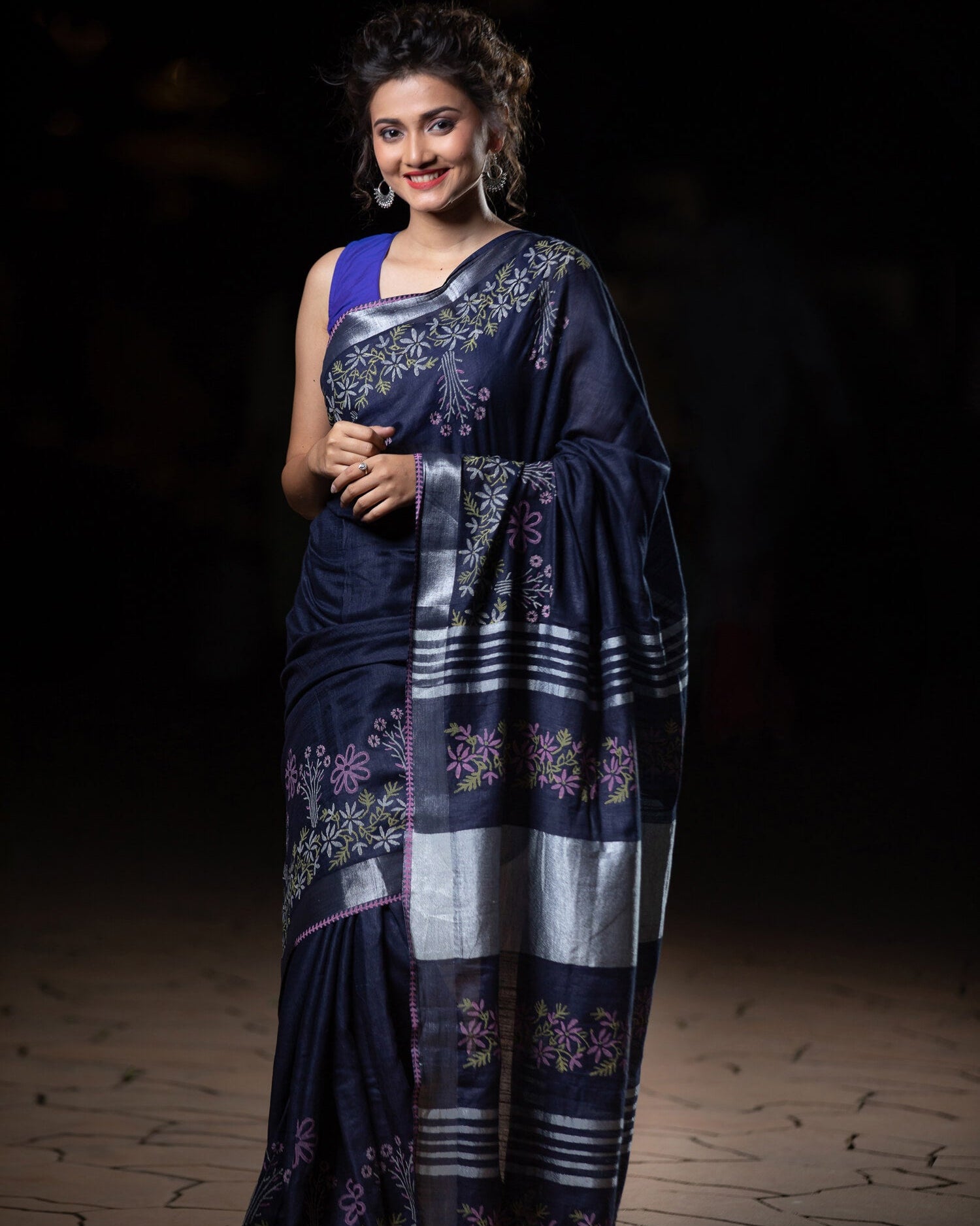 Midnight Memoir Cotton handblock print Saree Prasamcrafts Handcrafted Festive Workwear Dailywear
