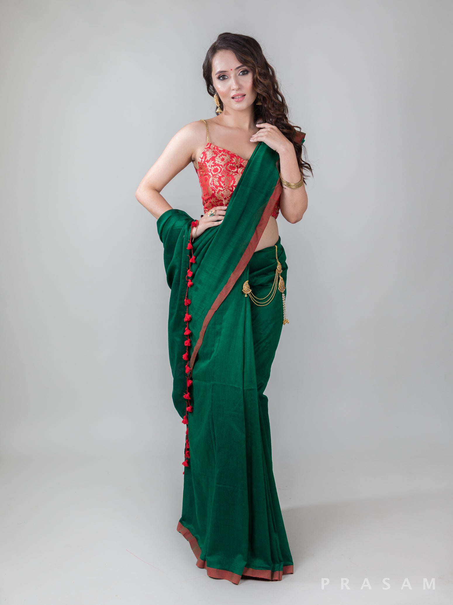 Red Route-Cotton Handwoven Saree Prasam Crafts