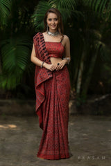 Russet Red - Ajrakh Handmade Cotton Saree Prasam Crafts