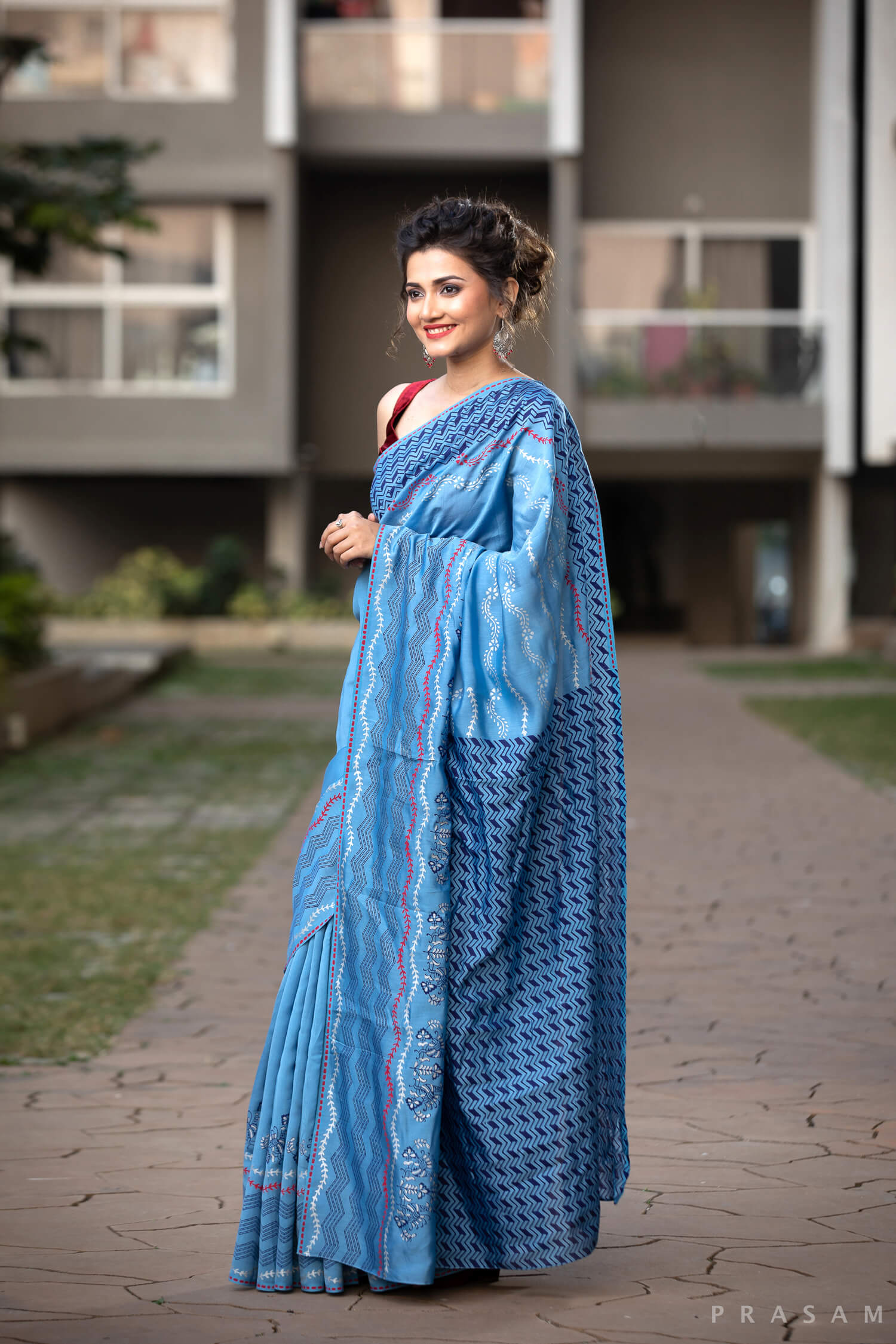 Pattern Vise Versa Silk Modal handblock print Saree Prasamcrafts Handcrafted Festivewear
