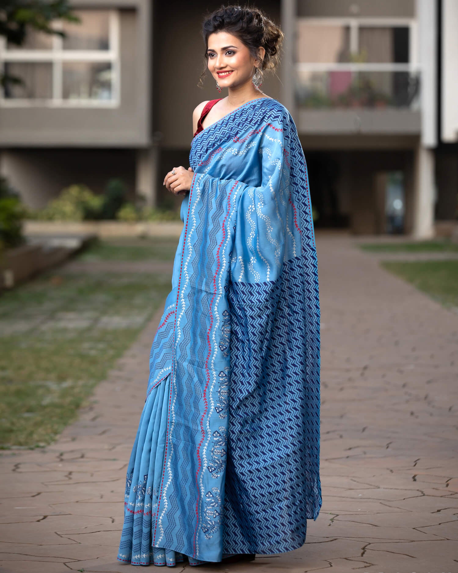 Pattern Vise Versa Silk Modal handblock print Saree Prasamcrafts Handcrafted Festivewear