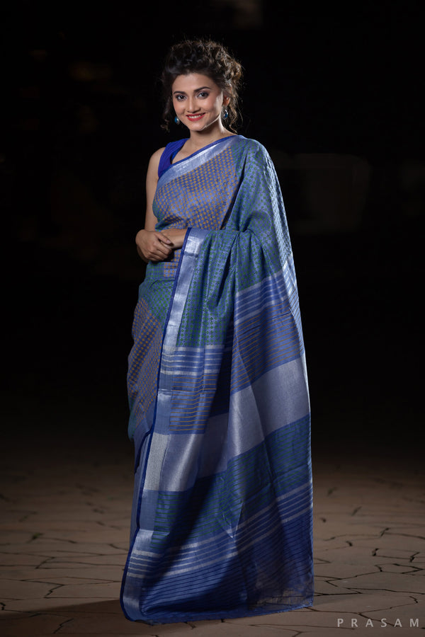 Precious Shimmer Cotton handblock print Saree Prasamcrafts Handcrafted Festive Workwear Dailywear