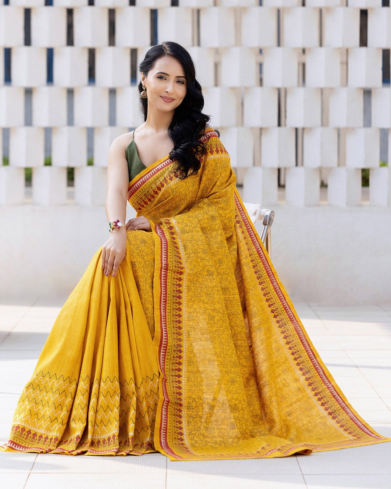 Sun Gaze Pure Ghicha Silk Hand Block Print Saree