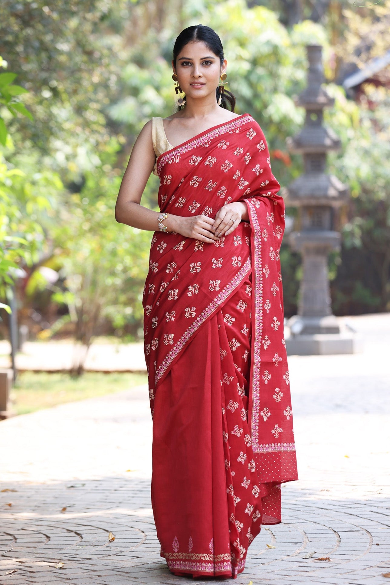 Intense Array Chanderi Block Print Saree Prasam Crafts