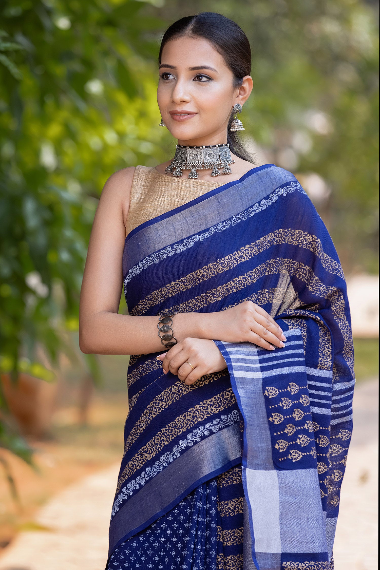 Wonder Night Cotton Hand Block Print Saree Prasam Crafts