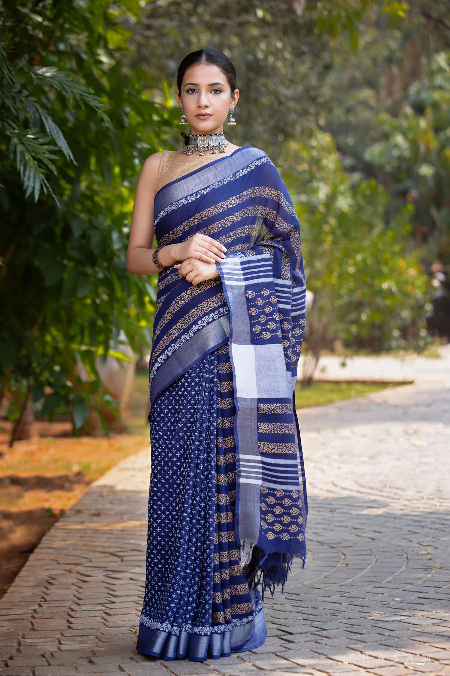 Wonder Night Cotton Hand Block Print Saree Prasam Crafts