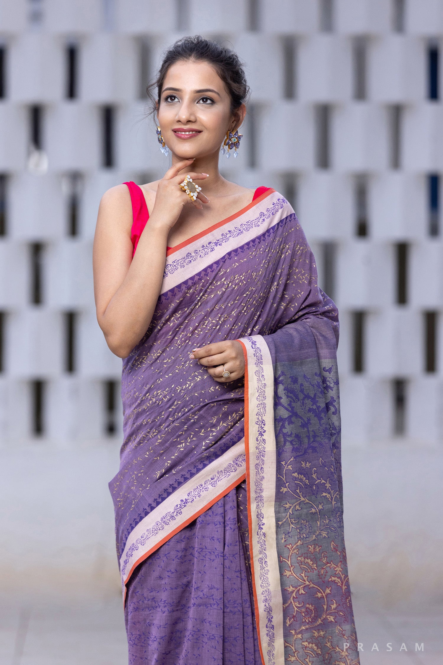 Light Up Ivy- Premium Cotton Block Print Saree Prasam Crafts