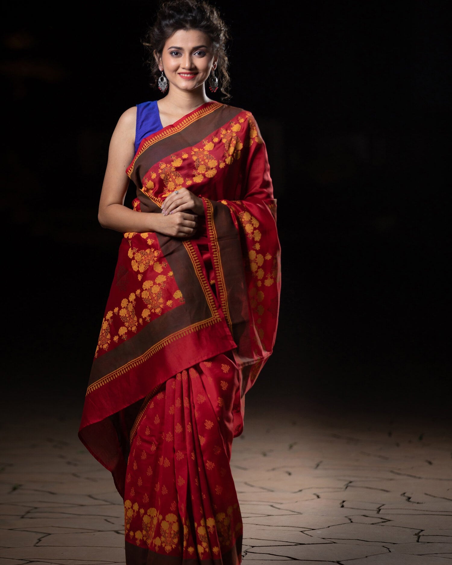 Sacred Embrace Chanderi Handblock Print Saree Prasamcrafts Handcrafted Festive Workwear Dailywear
