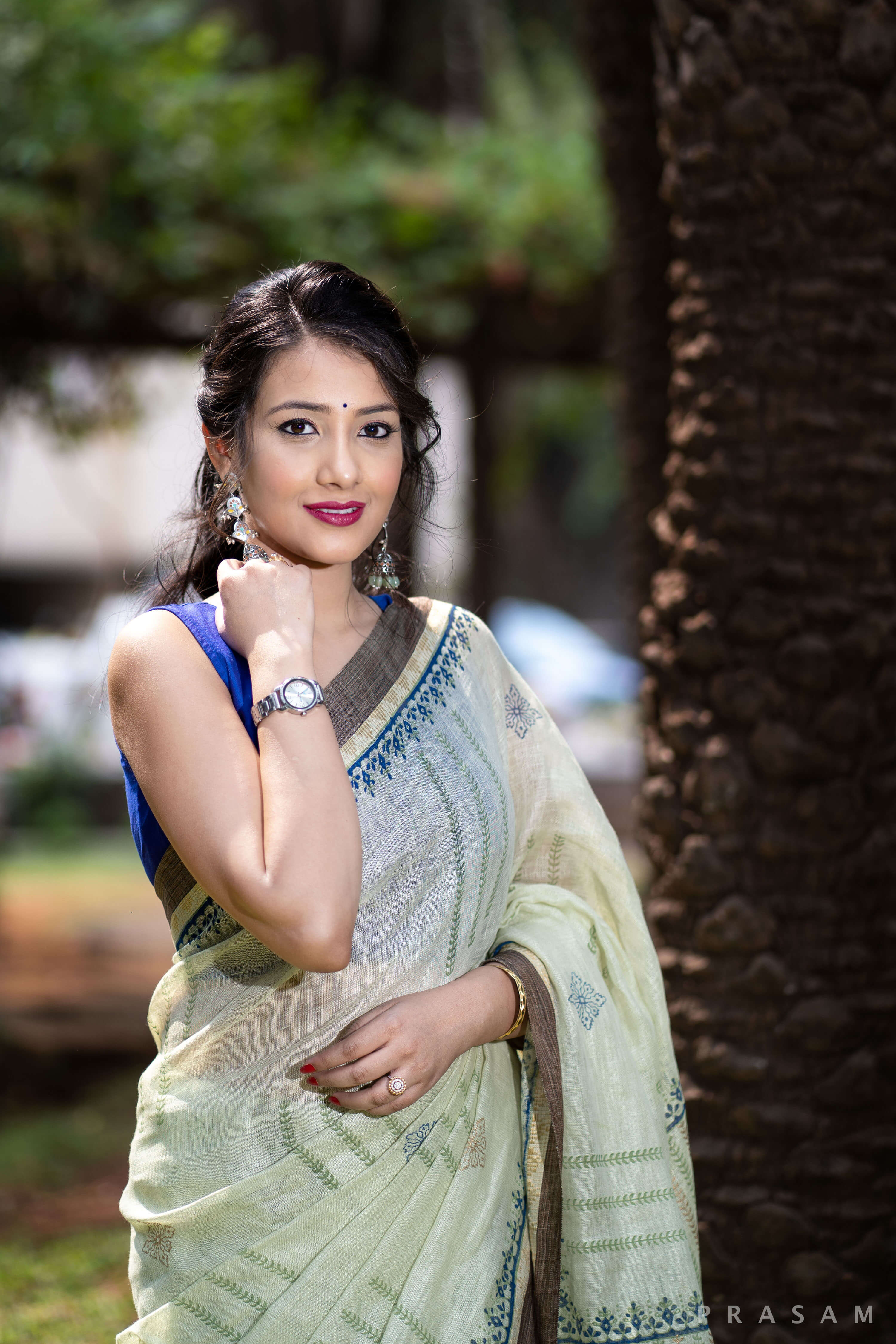 Muted Glory Linen Handblock print Saree Prasamcrafts Handcrafted Festive Workwear Dailywear
