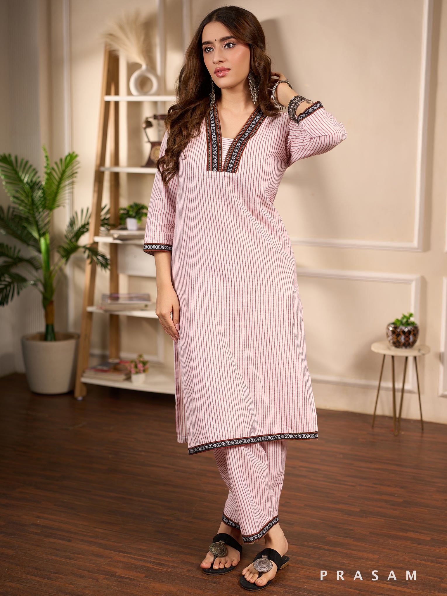 Pinstripe Charm Cotton Kurta Set