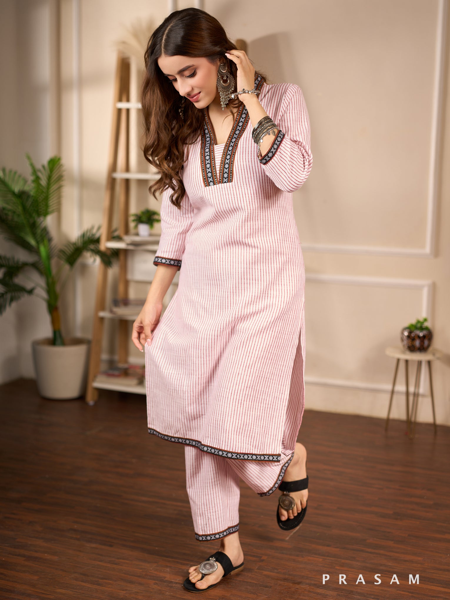 Pinstripe Charm Cotton Kurta Set